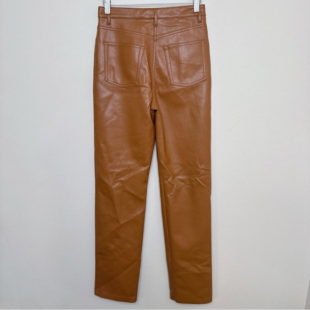 ARITZIA WILFRED Womens 2 The Melina Pant High Waisted Vegan Leather Cognac - Picture 15 of 15